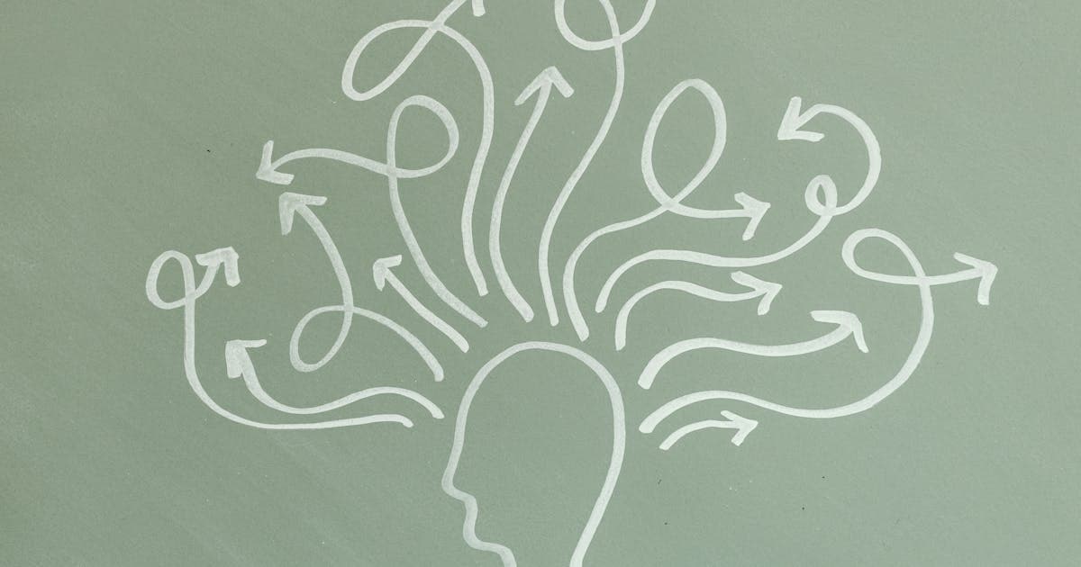 Illustration of a mind with directional arrows representing cognitive patterns and decision-making